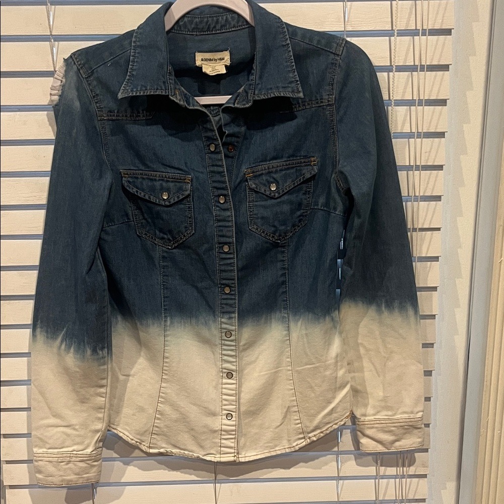 H&M Blue and White Dip-Dye Denim Jacket